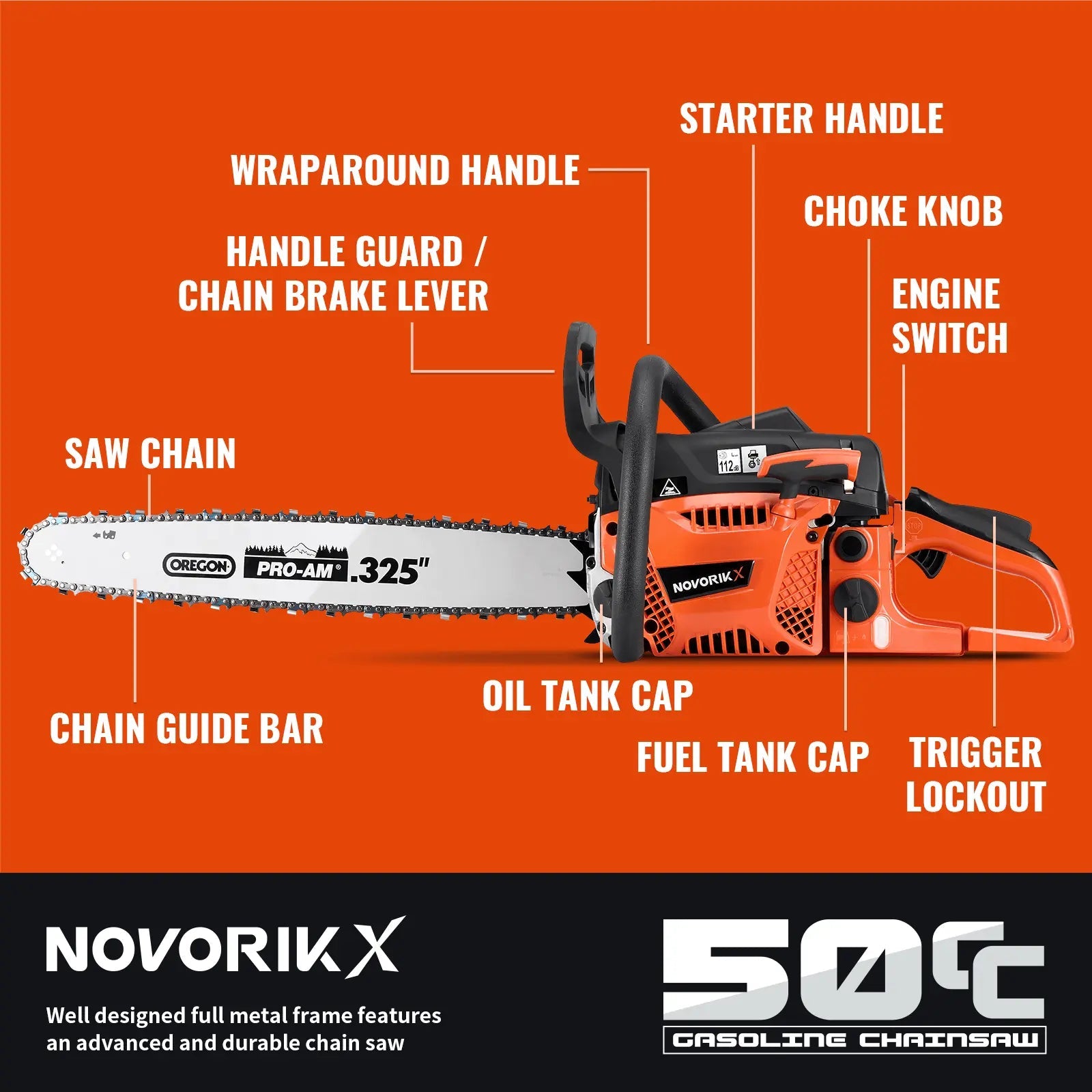 18/20-Inch Gas Powered Chainsaw (50CC)  NovorikX